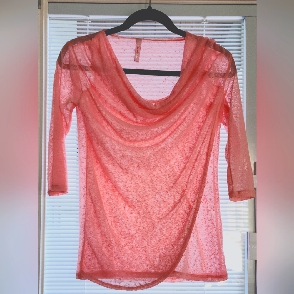 Sheer Peach 3/4 sleeve J Mode Top W/Cowlick neckline